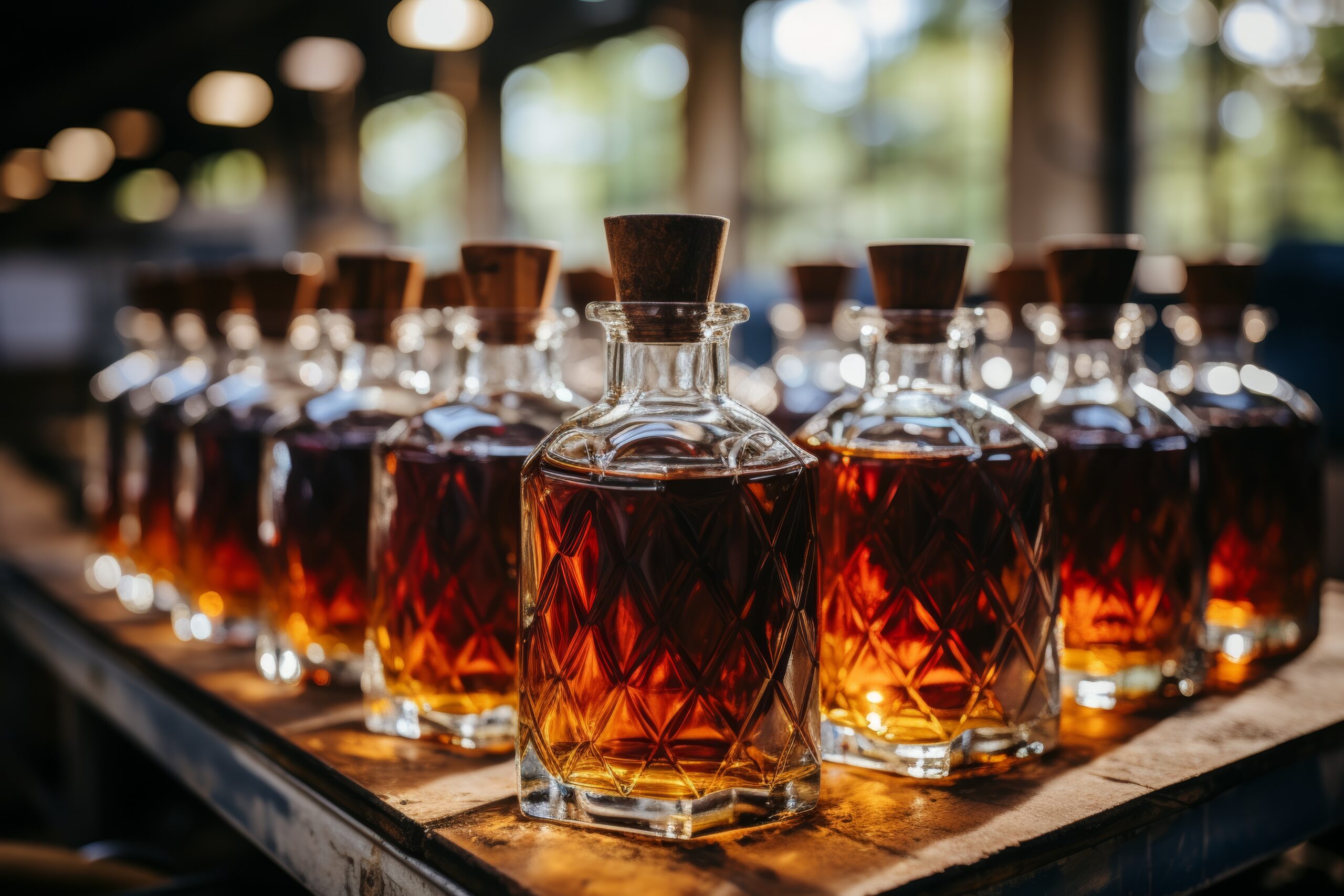 Whiskey production process  aging, bottling, and distilling at a renowned whiskey production company